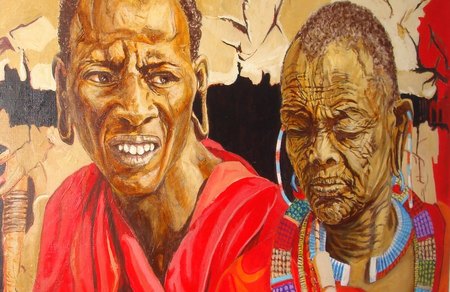 Massai,mére et fils - acrylique sur toile 116x81